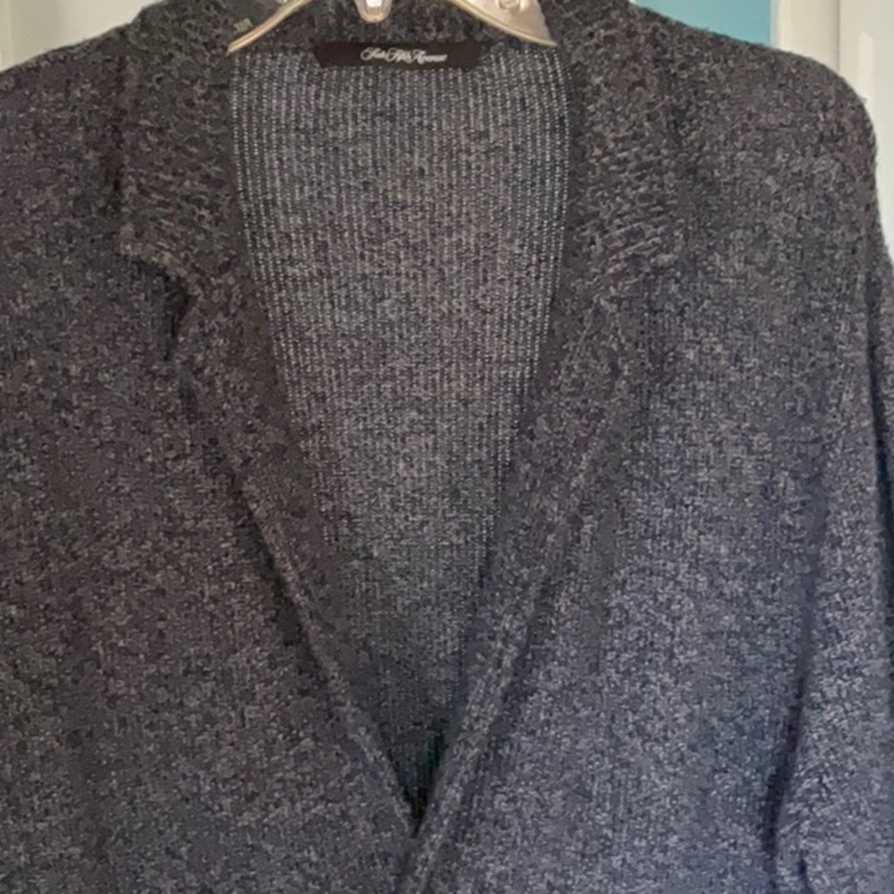Saks Fifth Avenue Wool Cardigan, Blue and Gray Knit Pattern, Wool and Cashmere